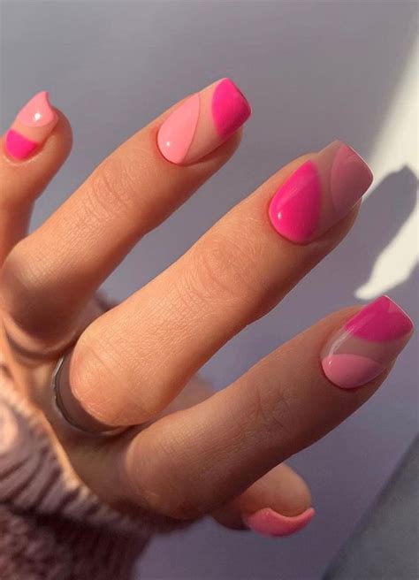 25 Cute Coloured French Tip Nail Ideas : Pink Contrast