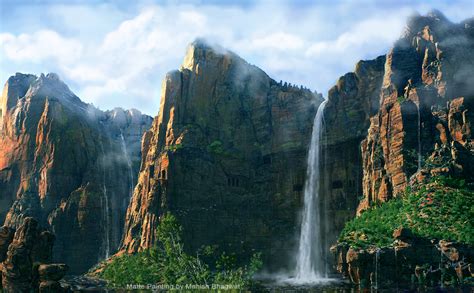 Manish Bhagwat: Digital Matte Painting "Mountain Waterfall"