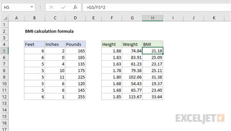 BMI calculation formula - Excel formula | Exceljet