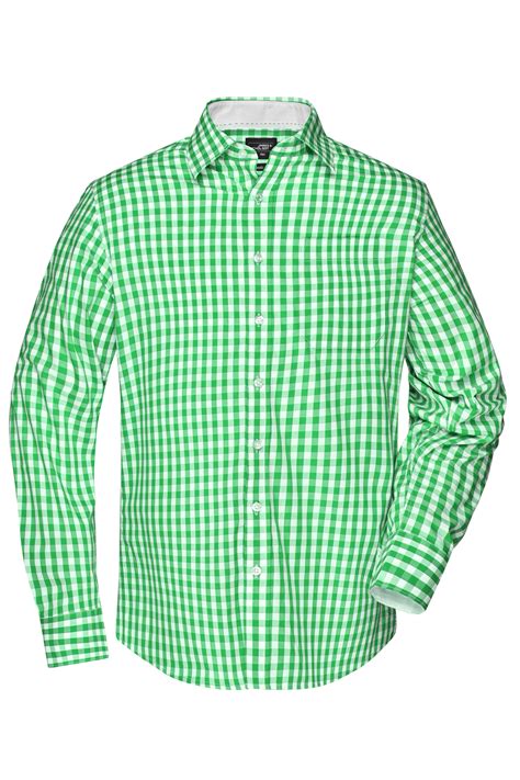 Men Men's Checked Shirt Green/white-Daiber