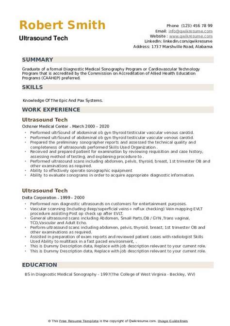 Ultrasound Tech Resume Samples | QwikResume