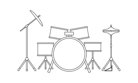 Black outline drum kit isolated on white background. Vector ...