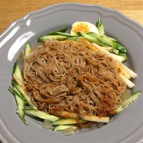 Korean food photo: Homemade bibim-naengmyeon (비빔냉면) - Maangchi.com