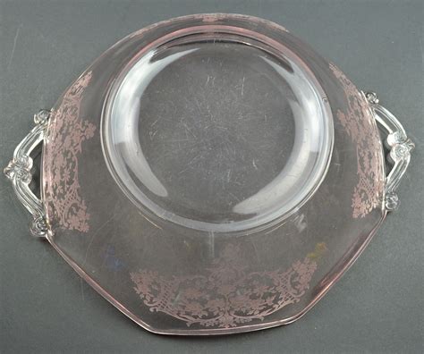 Pink Depression Glass Etched Pattern Octagon Handled Bowl - 2.5" Tall