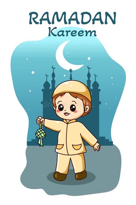 Muslim Boy Happy Fasting at Ramadan Cartoon Illustration Stock Vector - Illustration of design ...