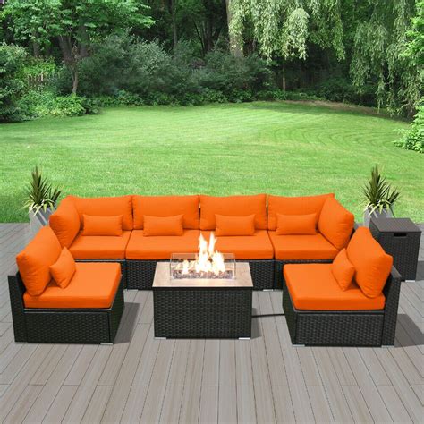 GAS FIRE PIT 8Pc Outdoor Patio Furniture Wicker Sofa set Sunbrella Orange · $1,199.00 Sectional ...