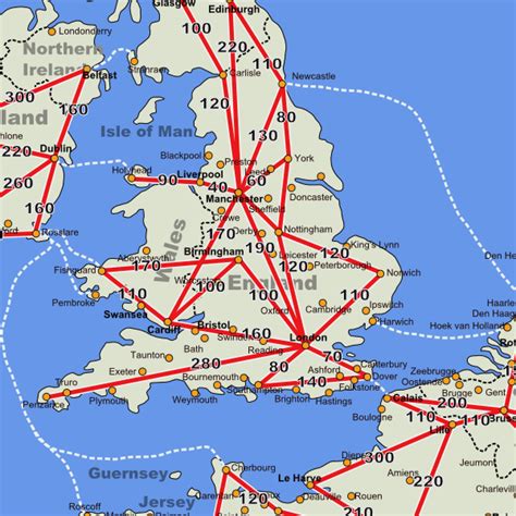 England Driving Distance Road Map - Distances in England from European Drive Guide