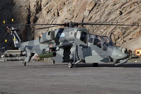 Indian Air Force's HAL Light Combat Helicopter (LCH) during high-altitude tests at Leh, 11,500ft ...