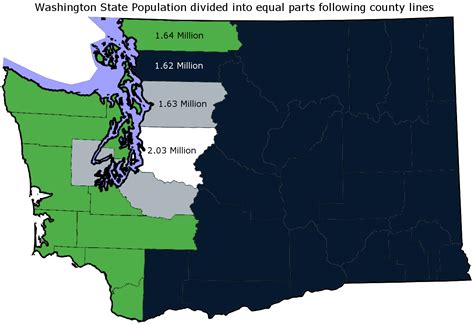 Washington state population divided into equal parts following county ...