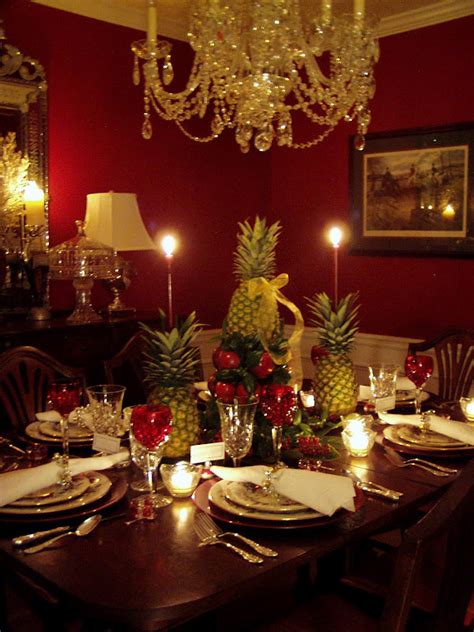 Colonial Williamsburg Christmas Table Setting with Apple Tree Centerpiece