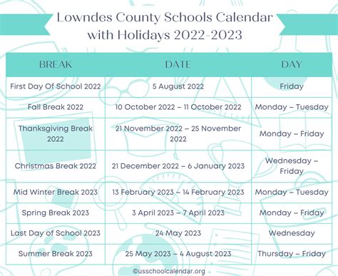 Lowndes County Schools Calendar with Holidays 2023-2024