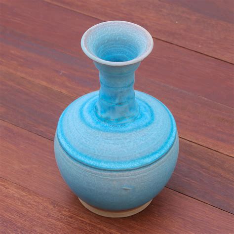 Fluted Ceramic Vase in Blue from Thailand - Sky Flute | NOVICA