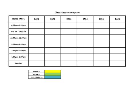 free printable class schedule template | Free Work Schedule Template | Class schedule template ...