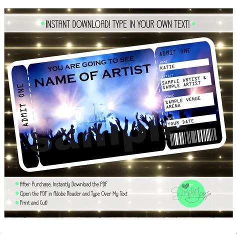 Fake Surprise Concert Ticket Editable Tickets Instant Download | Printable Surprise Concert ...