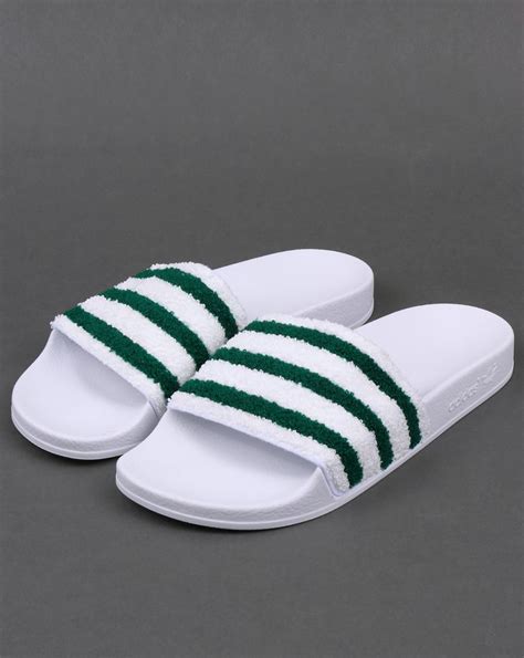 Adidas Adilette Slides White/Green,sandals,pool,mens