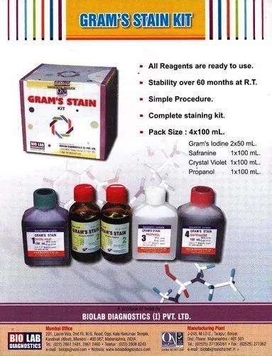 Gram's Staining Kit Biolab, For Health at Rs 350 in Mumbai | ID: 3948289155