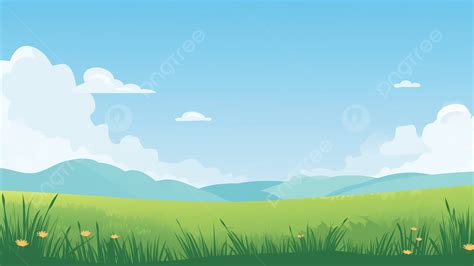 Nature Landscape Meadow Green Grass Spring Cartoon Background, Spring ...