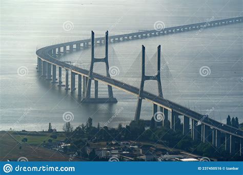 Lisbon Vasco Da Gama Bridge Aerial View Panorama Stock Photo - Image of highway, crossing: 237450516