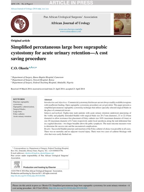 (PDF) Simplified percutaneous large bore suprapubic cystostomy for acute urinary retention—A ...