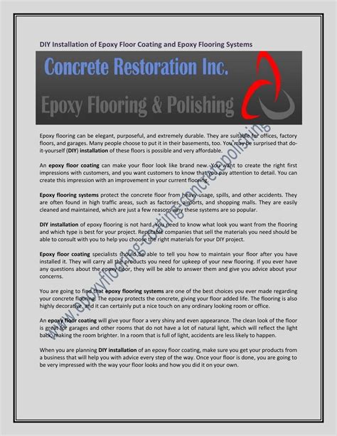 DIY Installation of Epoxy Floor Coating and Epoxy Flooring Systems by Patrick Clarke - Issuu