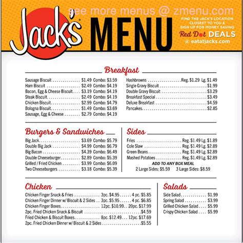 Menu at Jack's fast food, Gadsden, US-278