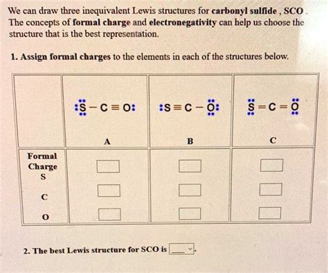 We can draw three inequivalent Lewis structures for carbonyl sulfide SCO The concepts of formal ...