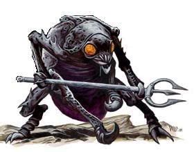 a drawing of an alien holding a giant wrench and looking at the camera with orange eyes