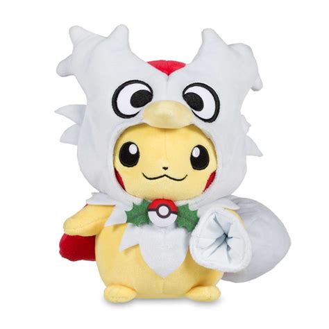 Official Pikachu Delibird Holiday Poké Plush is carrying a sack full of goodies and wearing a ...