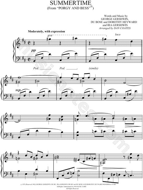 "Summertime" from 'Porgy and Bess' Sheet Music (Easy Piano) (Piano Solo ...