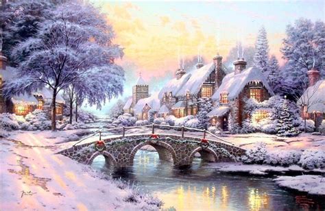 Thomas Kinkade Cobblestone Christmas painting | framed paintings for sale