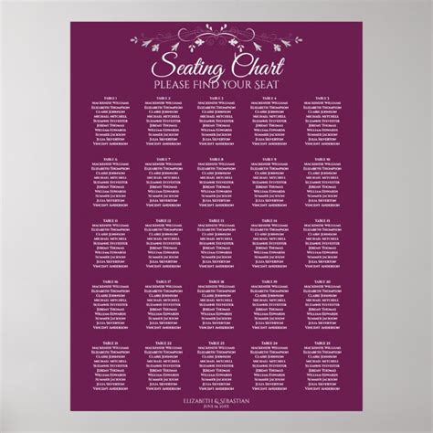 25 Table Elegant Cassis Wedding Seating Chart | Zazzle