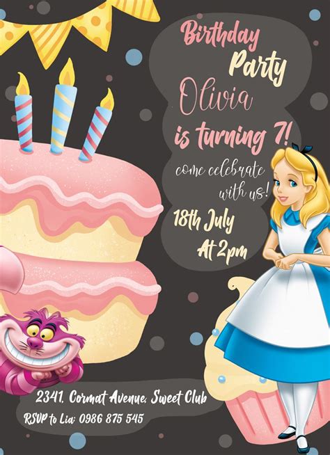 Printable Birthday Invitations, Birthday Cards, Alice In Wonderland Invitations, Alice In ...