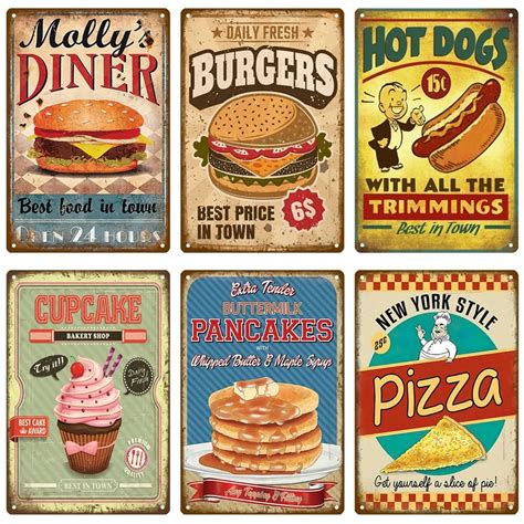 Diner Retro Tin Sign Poster Vintage Wall Posters Metal Sign Decorative ...