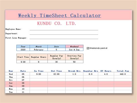 Hourly Timesheet Template Excel