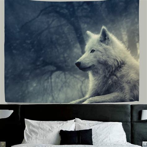 POPCreation Wolf wall decor Forest Lone Wolf Fabric Tapestry Throw Dorm bedroom Art Home Decor ...