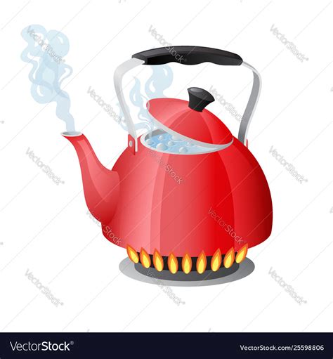 Red kettle with boiling water on kitchen stove Vector Image