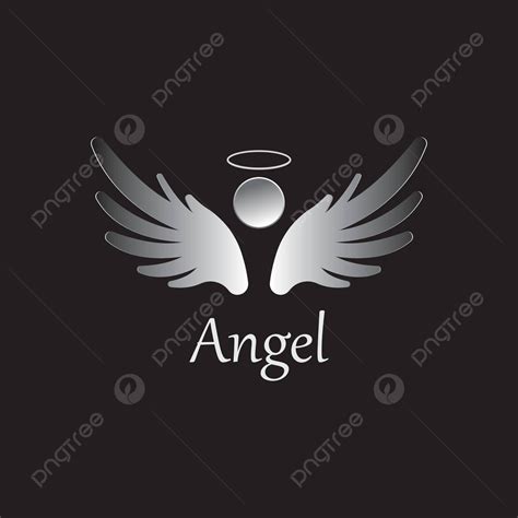 Flat Angel Logo Isolated On Black Retro Design White Vector, Retro ...