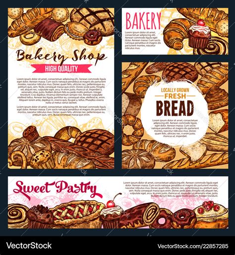 Bread and pastry products on bakery shop Vector Image