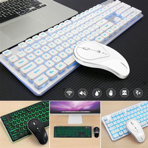 2.4G Wireless Keyboard and Mouse Combo,Backlit Glowing Keyboard Silent Gaming Mouse Combo for ...