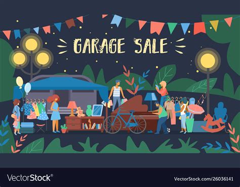 Invitation flyer is written garage sale cartoon Vector Image