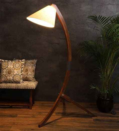 Buy Crescent Arched Beige Khadi Shade Floor Lamp with Natural Wood Base by The Knotty Rope ...