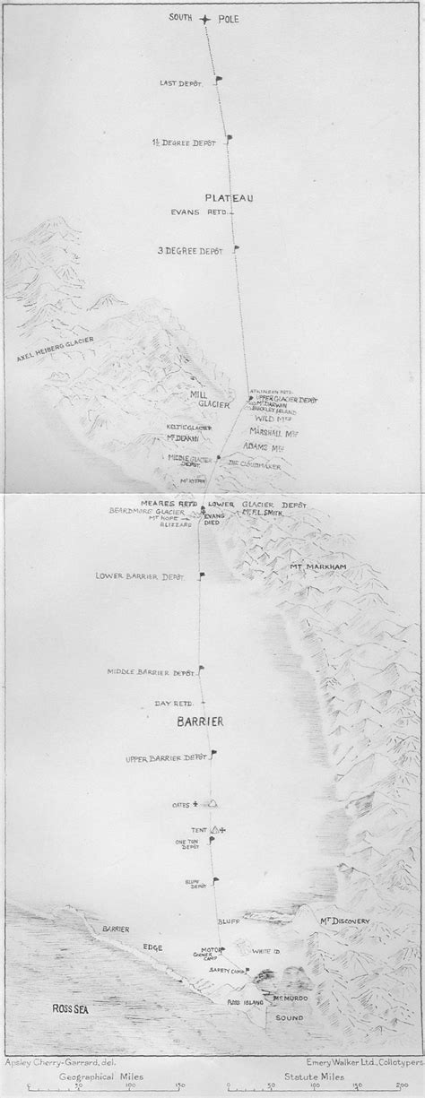 Map of the route of the Terra Nova Expedition, 1910-1913, in which ...