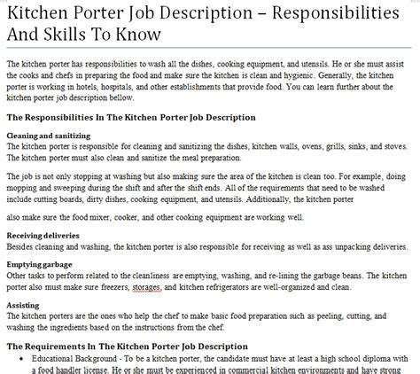 Kitchen Porter Job Description – Responsibilities And Skills To Know | shop fresh