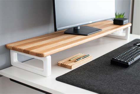 Solid Oak/White Monitor Stand Rectangle Single - justwoodit