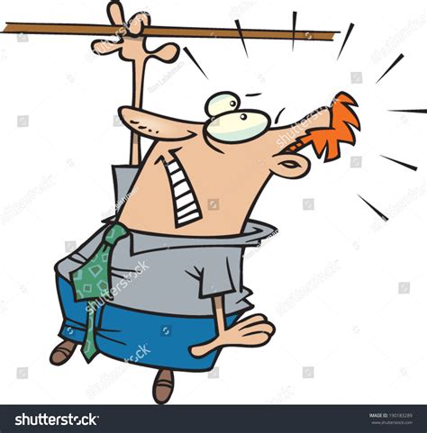 Cartoon Man Hanging Onto A Rope Stock Vector Illustration 190183289 : Shutterstock