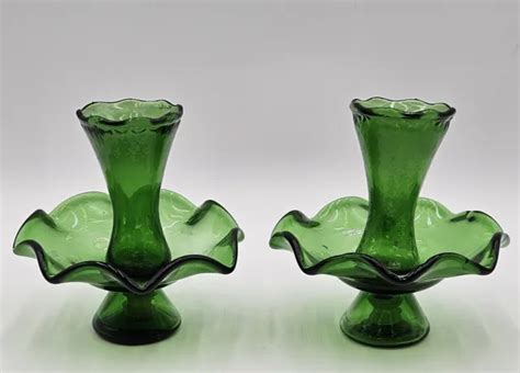 VINTAGE ITALIAN Emerald Green Glass Single Epergne Pedestal Vase Set Of ...