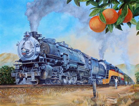 Train Art: Oil Painting of a Colorful Train on the Tracks