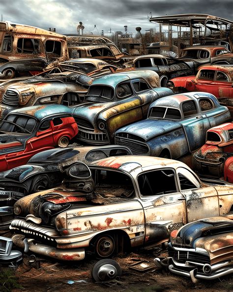 Junkyard Cars Graphic · Creative Fabrica