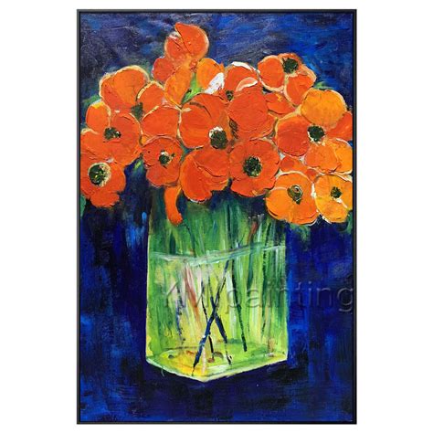 3D Abstract Floral Painting Orange Poppy Paintings on Canvas - Etsy