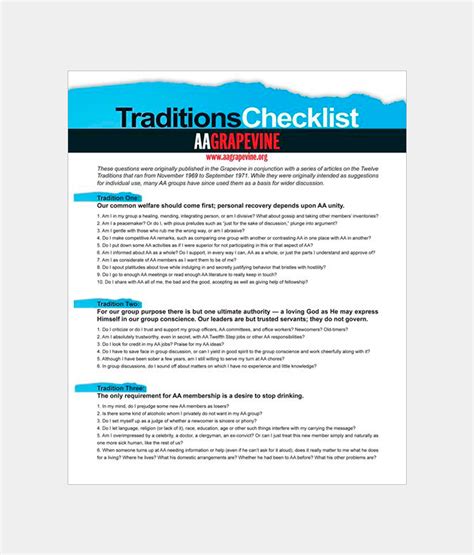 Traditions Checklist – Central Service Office